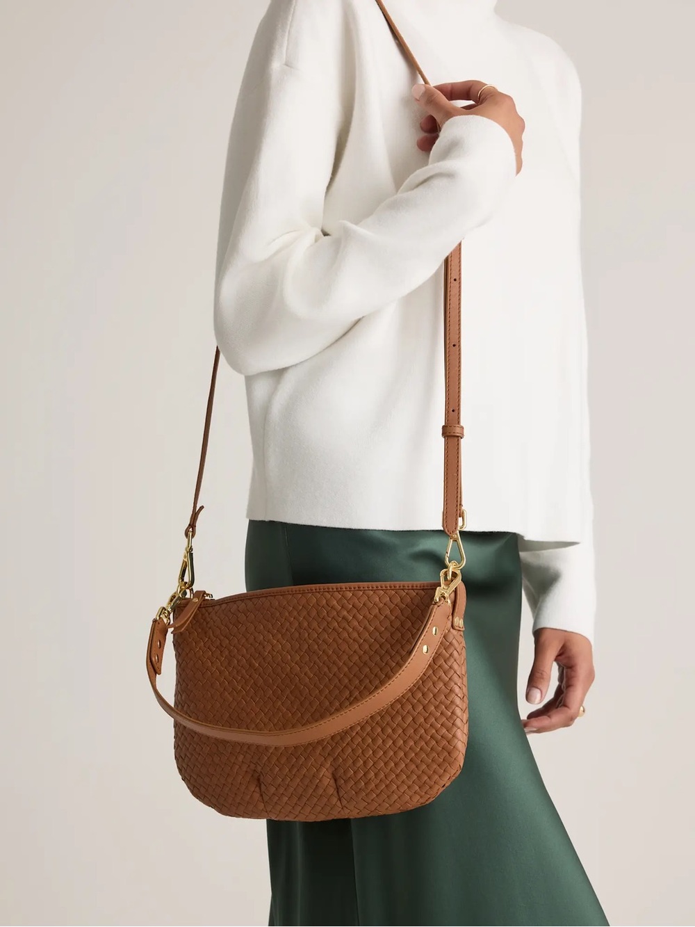 Quince Sloane Mini Crossbody cognac colorway